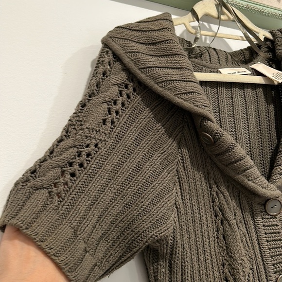 DKNY Jeans short sleeve midi cardigan knit sweater green medium button front - Picture 2 of 10